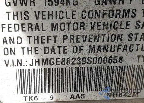 2009 Honda Fit from USA, damaged, VIN JHMGE88239S000658